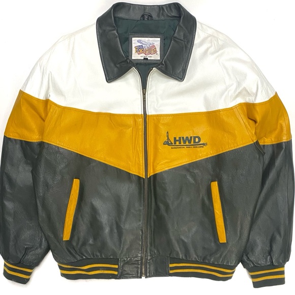 Vintage Other - Vintage Excelled Horizontal Well Drillers Color Block Leather Letterman Jacket